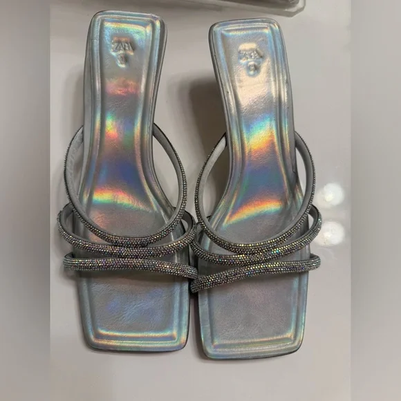 ZARA Iridescent Kitten Heel Sandals - Picture 3 of 8